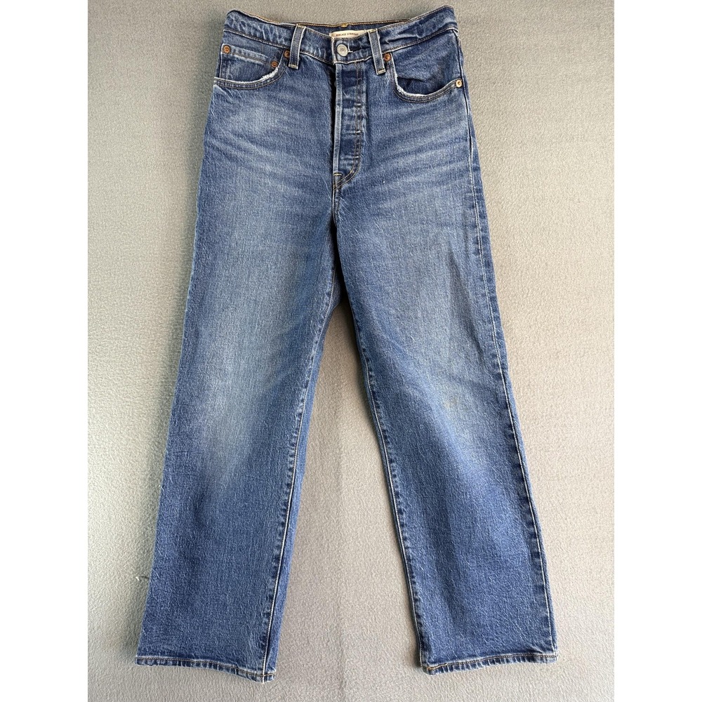 Levi's Ribcage Straight Jeans Womens 26 Medium Wash Blue High Rise Denim Casual